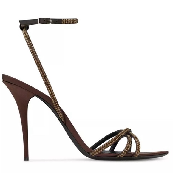 Saint Laurent Ava Sandals in Crepe Satin with Rhinestones in Brown EU 36 1390$ - Picture 7 of 14